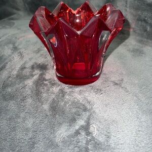 Mikasa Skyline Red Votive Candle Holder Heavy Lead Crystal Czech Republic